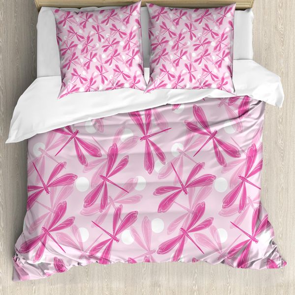 Abakuhaus Copripiumino Libellula, Insetti Dalle Ali Vibranti, Antiacaro, Adatto A Chi Soffre Di Allergie, Con Federe, 155 Cm X 220 Cm - 80 X 80 Cm, Fucsia Rosa Baby-image