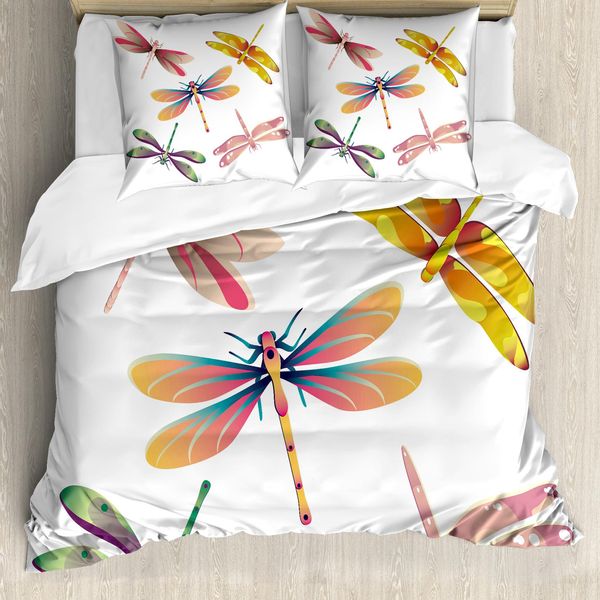 Abakuhaus Set Copripiumino Libelle Per Letti Matrimoniali, Insetti Spirituali Moderno, Antiacaro Adatto A Chi Soffre Di Allergie Con Federe, Multicolore-image