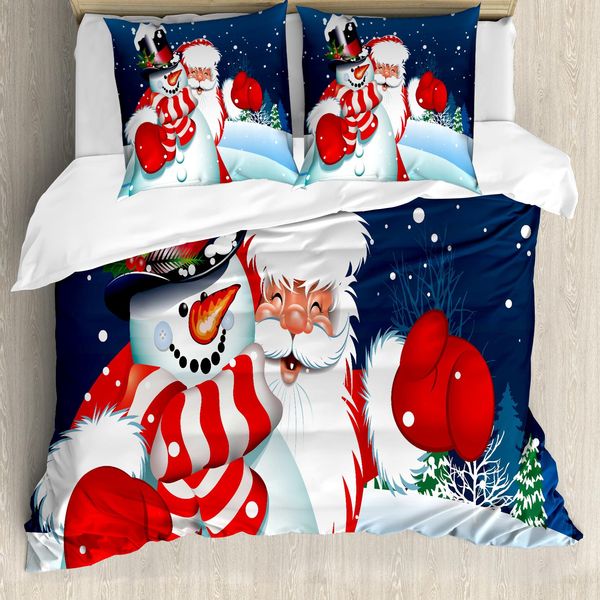 Abakuhaus Copripiumino Natalizio, Sankt-Schneemann Hug, Antiacaro, Adatto A Chi Soffre Di Allergie, Con Federe, 155 Cm X 220 Cm - 80 X 80 Cm, Blu, Rosso, Bianco-image