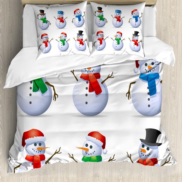 Abakuhaus Copripiumino Natalizio, Pupazzo Di Neve Con Cappelli, Antiacaro, Adatto A Chi Soffre Di Allergie, Con Federe, 155 Cm X 220 Cm - 80 X 80 Cm, Multicolore-image