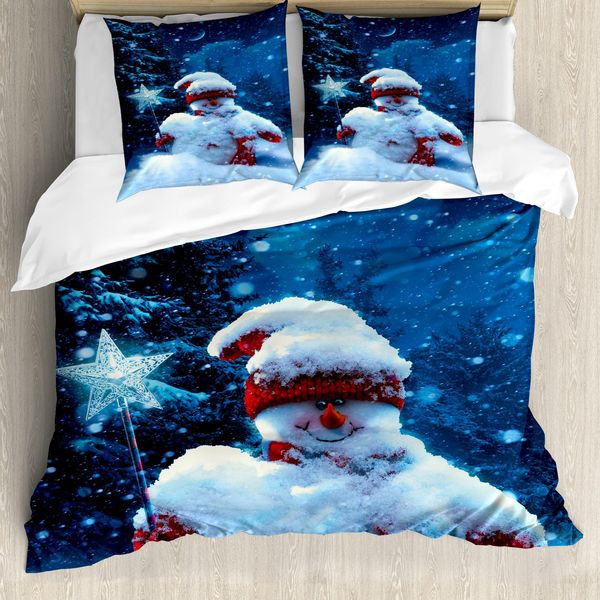 Abakuhaus Copripiumino Natalizio, Bacchetta Magica Del Pupazzo Di Neve, Antiacaro, Adatto A Chi Soffre Di Allergie, Con Federe, 155 Cm X 220 Cm - 80 X 80 Cm, Blu Navy, Rosso, Bianco-image
