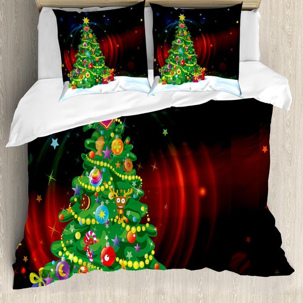 Abakuhaus Copripiumino Natalizio, Albero Di Natale Cartoon, Antiacaro, Adatto A Chi Soffre Di Allergie, Con Federe, 155 Cm X 220 Cm - 80 X 80 Cm, Multicolore-image