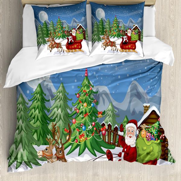 Abakuhaus Copripiumino Natalizio, Renne Nella Neve, Antiacaro, Adatto A Chi Soffre Di Allergie, Con Federe, 200 Cm X 200 Cm - 80 X 80 Cm, Multicolore-image