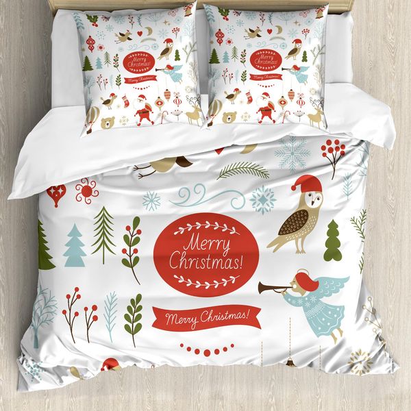 Abakuhaus Copripiumino Natalizio, Motivo Natalizio, Antiacaro, Adatto A Chi Soffre Di Allergie, Con Federe, 155 Cm X 220 Cm - 80 X 80 Cm, Multicolore-image