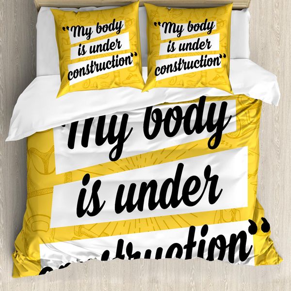 Abakuhaus Copripiumino Fitness, Parole Heathcare, Antiacaro, Adatto A Chi Soffre Di Allergie, Con Federe, 200 Cm X 200 Cm - 80 X 80 Cm, Marigold Bianco Nero-image