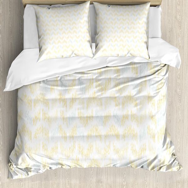 Abakuhaus Copripiumino Yellow Chevron, Stile Ikat Tile, Antiacaro E Anallergico, Con Federe, 155 Cm X 220 Cm - 80 X 80 Cm, Marigold Azzurro Pallido Bianco-image
