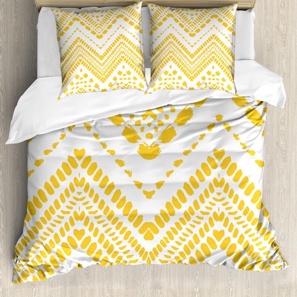 Abakuhaus Copripiumino Yellow Chevron, Motivo Azteco, Antiacaro, Adatto A Chi Soffre Di Allergie, Con Federe, 200 Cm X 200 Cm - 80 X 80 Cm, Senape Bianco-image