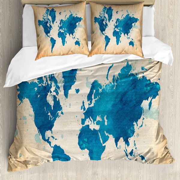 Abakuhaus Carta Copripiumino, Acquerello Vendemmia, Antiacaro, Adatto A Chi Soffre Di Allergie, Con Federe, 155 Cm X 220 Cm - 80 X 80 Cm, Blu Navy E Marrone Sabbia-image