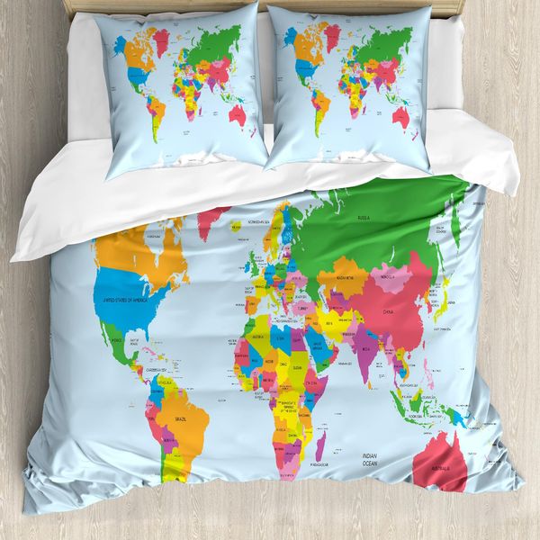 Abakuhaus Carta Copripiumino, Mondo Politico Colorato, Antiacaro Adatto A Chi Soffre Di Allergie Con Federe, 200 Cm X 200 Cm - 80 X 80 Cm, Multicolore-image
