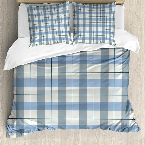 Abakuhaus Copripiumino A Quadri, Plaid Scozzese Tartan, Antiacaro, Adatto A Chi Soffre Di Allergie, Con Federe, 155 Cm X 220 Cm - 80 X 80 Cm, Blu Ardesia, Azzurro-image