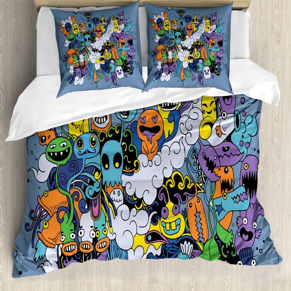 Abakuhaus Copripiumino Indie, Funky Monster Society, Antiacaro, Adatto A Chi Soffre Di Allergie, Con Federe, 155 Cm X 220 Cm - 80 X 80 Cm, Multicolore-image