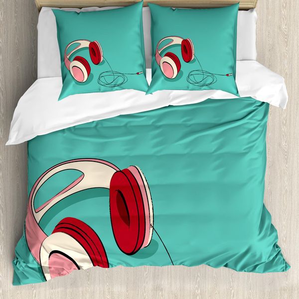 Abakuhaus Copripiumino Indie, Cuffie Retrò Rosa Freddo, Antiacaro, Adatto A Chi Soffre Di Allergie, Con Federe, 155 Cm X 220 Cm - 80 X 80 Cm, Turchese Rubino Rosa Pallido-image