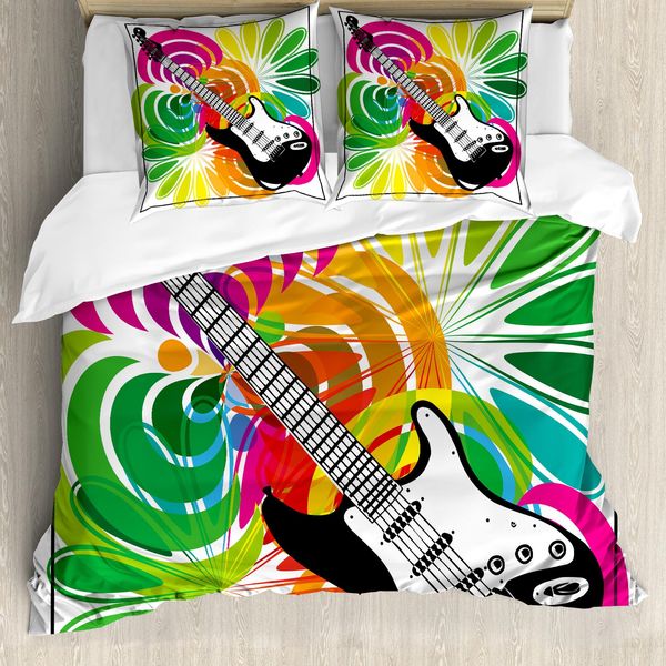 Abakuhaus Popstar-Party Copripiumino, Chitarra Floreale, Antiacaro, Adatto A Chi Soffre Di Allergie, Con Federe, 155 Cm X 220 Cm - 80 X 80 Cm, Multicolore-image