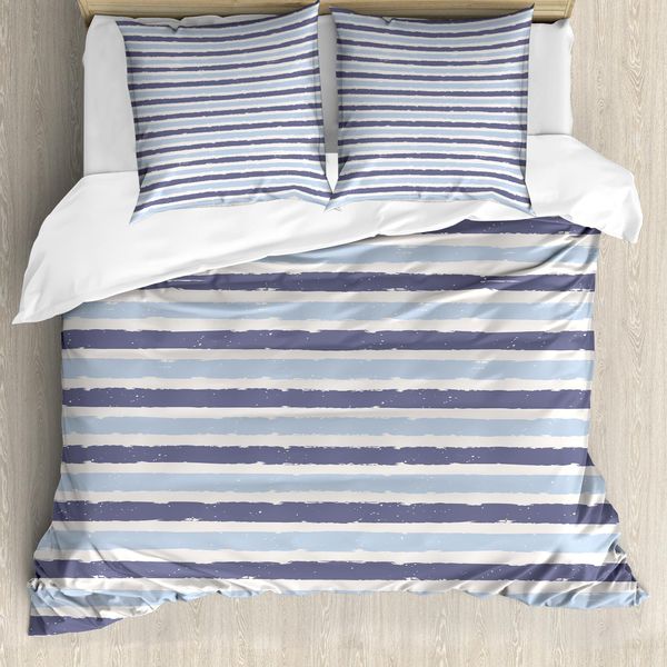 Abakuhaus Copripiumino Harbor Stripes, Righe Sfuggenti, Antiacaro, Adatto A Chi Soffre Di Allergie, Con Federe, 200 Cm X 200 Cm - 80 X 80 Cm, Blu Bebè E Blu Cadetto-image