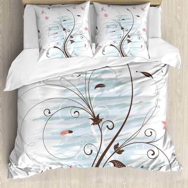 Abakuhaus Set Copripiumino Libelle Per Letti Matrimoniali, Boccioli Grunge, Antiacaro, Adatto A Chi Soffre Di Allergie, Con Federe, Rosa Chiaro Marrone-image
