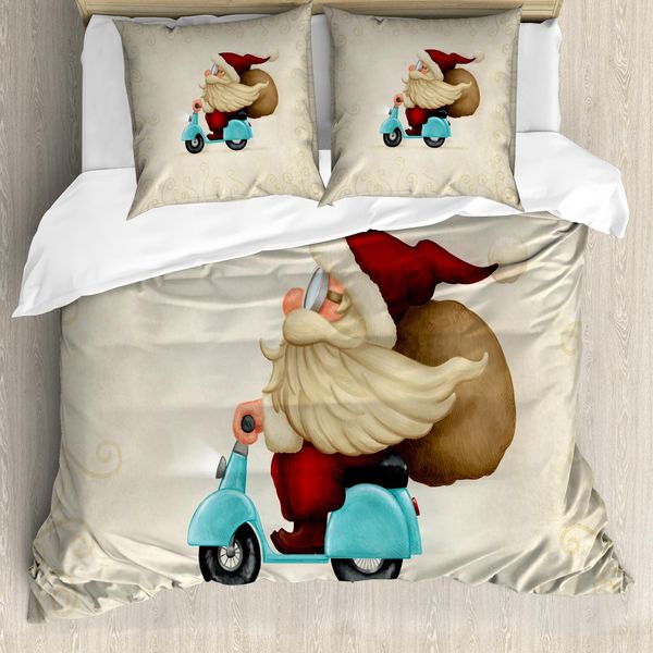 Abakuhaus Copripiumino Natalizio, Sankt Sulla Moto, Antiacaro, Adatto A Chi Soffre Di Allergie, Con Federe, 200 Cm X 200 Cm - 80 X 80 Cm, Rosso, Marrone Chiaro, Azzurro-image