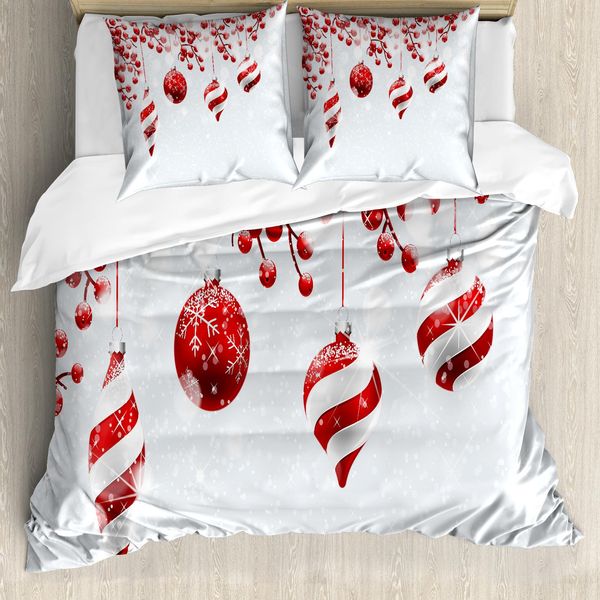 Abakuhaus Copripiumino Natalizio, Tradizionale, Antiacaro, Adatto A Chi Soffre Di Allergie, Con Federe, 200 Cm X 200 Cm - 80 X 80 Cm, Rosso E Bianco-image