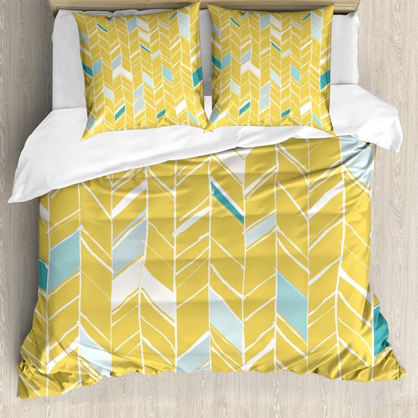 Abakuhaus Copripiumino Yellow Chevron, Motivo A Spina Di Pesce, Antiacaro, Adatto A Chi Soffre Di Allergie, Con Federe, 200 Cm X 200 Cm - 80 X 80 Cm, Blu Pallido Senape-image