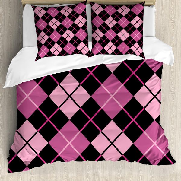 Abakuhaus Copripiumino A Quadri, Geometrico Femminile, Antiacaro, Adatto A Chi Soffre Di Allergie, Con Federe, 200 Cm X 200 Cm - 80 X 80 Cm, Rosa Pallido, Nero-image