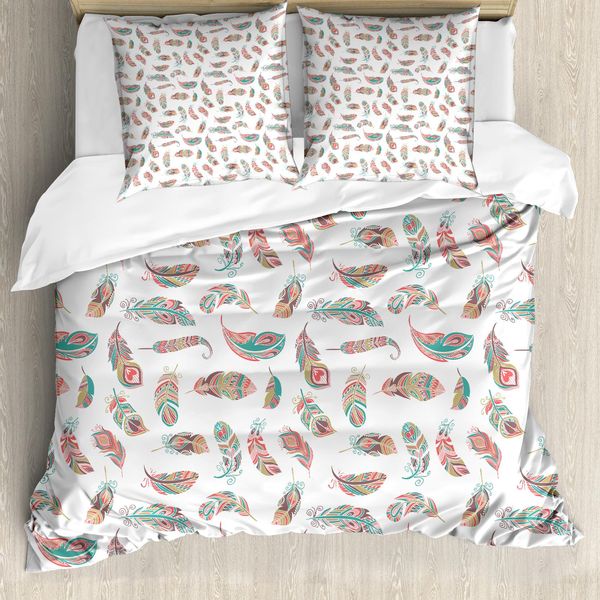 Abakuhaus Copripiumino Indie, Piumino, Antiacaro, Adatto A Chi Soffre Di Allergie, Con Federe, 155 Cm X 220 Cm - 80 X 80 Cm, Turchese Rosa Chiaro-image