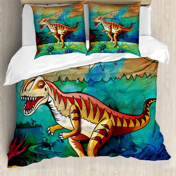 Abakuhaus Copripiumino Con Dinosauri, Velociraptor Colorato, Antiacaro, Adatto A Chi Soffre Di Allergie, Con Federe, 155 Cm X 220 Cm - 80 X 80 Cm, Multicolore-image