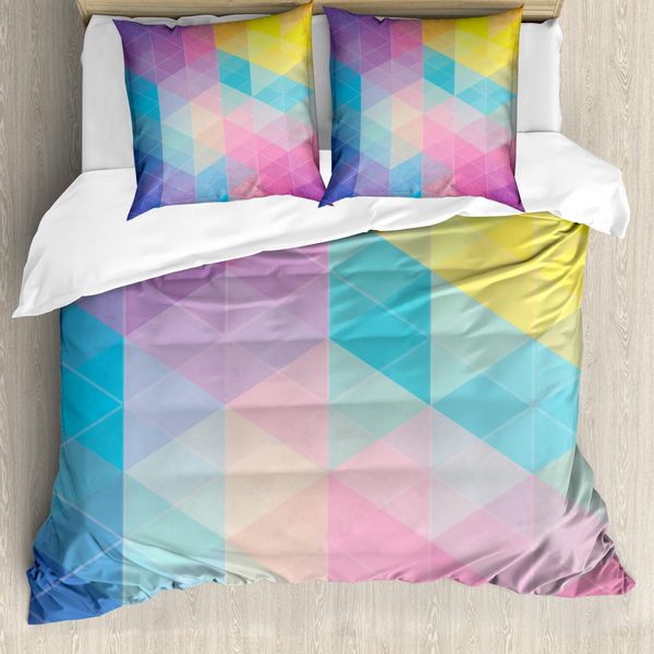 Abakuhaus Set Copripiumino Triangolare Per Letti Matrimoniali, Geometria Astratta Moderna, Antiacaro, Adatto A Chi Soffre Di Allergie, Con Federe, Multicolore-image