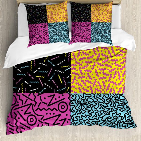 Abakuhaus Copripiumino Indie, Disegni Funky Pop Anni Ottanta, Antiacaro, Adatto A Chi Soffre Di Allergie, Con Federe, 155 Cm X 220 Cm - 80 X 80 Cm, Multicolore-image