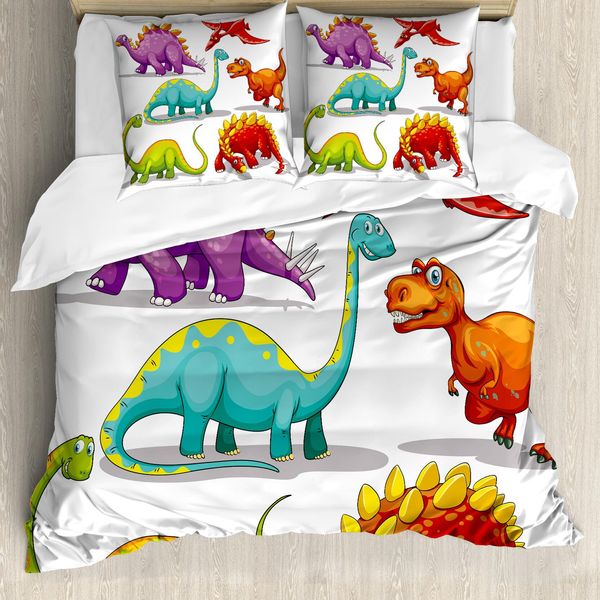 Abakuhaus Set Copripiumino Con Dinosauri Per Letti Matrimoniali, Simpatici Animali Selvatici, Antiacaro, Adatto A Chi Soffre Di Allergie, Con Federe, Multicolore-image