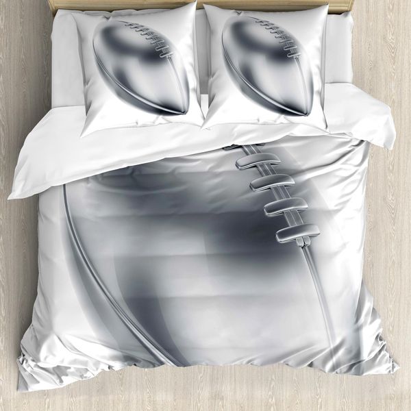 Abakuhaus Copripiumino Grigio, Motivo Football Americano, Antiacaro, Adatto A Chi Soffre Di Allergie, Con Federe, 200 Cm X 200 Cm - 80 X 80 Cm, Grigio, Grigio Chiaro, Bianco-image