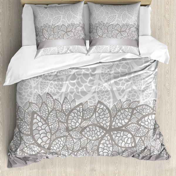 Abakuhaus Copripiumino Grigio, Lace Inspired Floral, Antiacaro, Adatto A Chi Soffre Di Allergie, Con Federe, 155 Cm X 220 Cm - 80 X 80 Cm, Grigio, Grigio Chiaro, Bianco-image