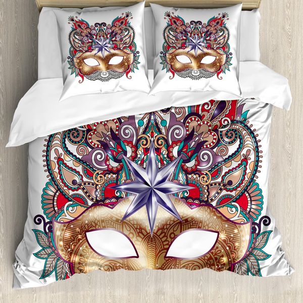 Abakuhaus Copripiumino Karneval, Decorato In Stile Veneziano, Antiacaro, Adatto A Chi Soffre Di Allergie, Con Federe, 200 Cm X 200 Cm - 80 X 80 Cm, Multicolore-image