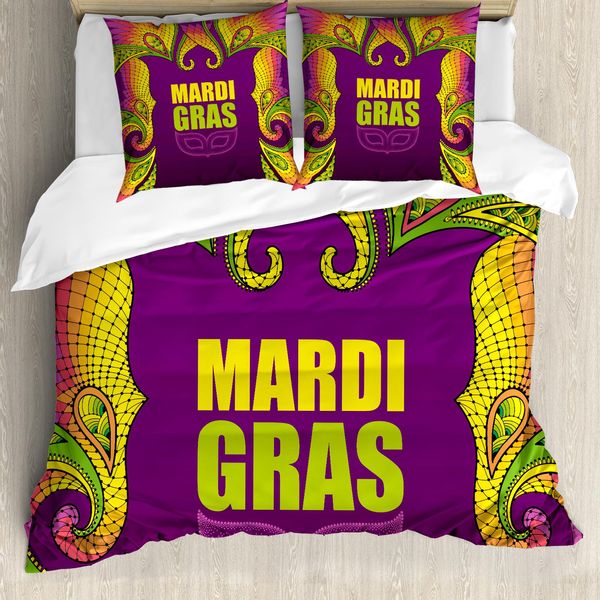 Abakuhaus Copripiumino Karneval, Pizzo Colorato, Antiacaro, Adatto A Chi Soffre Di Allergie, Con Federe, 155 Cm X 220 Cm - 80 X 80 Cm, Viola Lime Verde Giallo-image