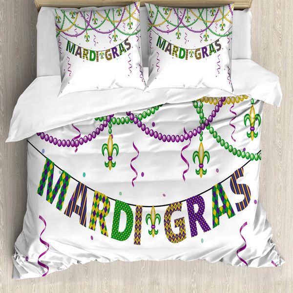 Abakuhaus Copripiumino Karneval, Fleur De Lis Beads, Antiacaro, Adatto A Chi Soffre Di Allergie, Con Federe, 155 Cm X 220 Cm - 80 X 80 Cm, Viola, Verde, Giallo-image