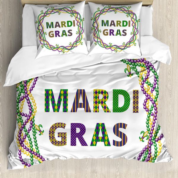 Abakuhaus Copripiumino Karneval, Motivi Vivid Beads, Antiacaro, Adatto A Chi Soffre Di Allergie, Con Federe, 200 Cm X 200 Cm - 80 X 80 Cm, Viola, Verde, Giallo-image