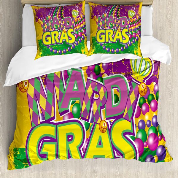 Abakuhaus Copripiumino Karneval, Grunge Beads Letters, Antiacaro E Anallergico, Con Federe, 155 Cm X 220 Cm - 80 X 80 Cm, Viola, Verde, Giallo-image