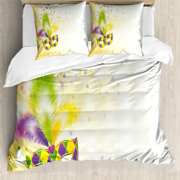 Abakuhaus Copripiumino Carnevale, Party, Antiacaro, Adatto A Chi Soffre Di Allergie, Con Federe, 200 Cm X 200 Cm - 80 X 80 Cm, Giallo, Verde, Viola-image