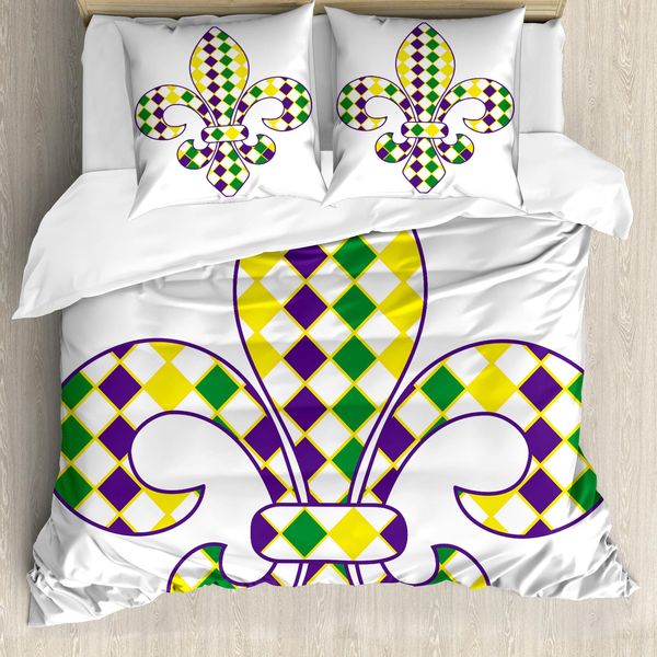 Abakuhaus Copripiumino Karneval, Lily Jahrgang, Antiacaro, Adatto A Chi Soffre Di Allergie, Con Federe, 200 Cm X 200 Cm - 80 X 80 Cm, Viola, Verde, Giallo-image