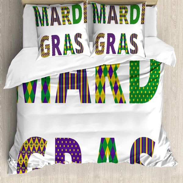 Abakuhaus Copripiumino Karneval, Letters Lily, Antiacaro, Adatto A Chi Soffre Di Allergie, Con Federe, 200 Cm X 200 Cm - 80 X 80 Cm, Viola, Verde, Giallo-image
