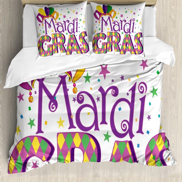 Abakuhaus Copripiumino Carnevale, Tema Joyful Party, Antiacaro, Adatto A Chi Soffre Di Allergie, Con Federe, 200 Cm X 200 Cm - 80 X 80 Cm, Viola, Giallo, Verde-image