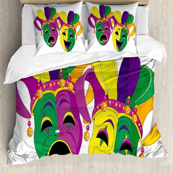 Abakuhaus Copripiumino Carnevale, Tragedia E Commedia, Antiacaro, Adatto A Chi Soffre Di Allergie, Con Federe, 155 Cm X 220 Cm - 80 X 80 Cm, Multicolore-image