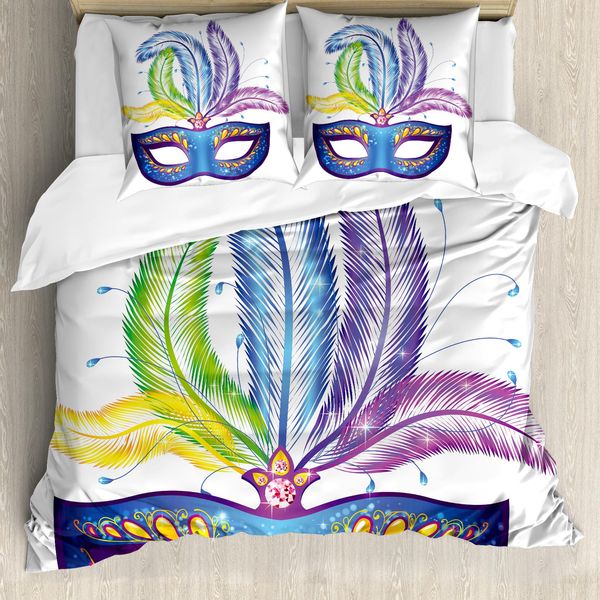 Abakuhaus Copripiumino Karneval, Blu Veneziano, Antiacaro, Adatto A Chi Soffre Di Allergie, Con Federe, 155 Cm X 220 Cm - 80 X 80 Cm, Multicolore-image