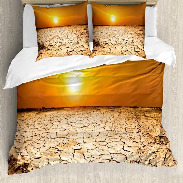 Abakuhaus Copripiumino Desert, Terra Arida, Antiacaro, Adatto A Chi Soffre Di Allergie, Con Federe, 155 Cm X 220 Cm - 80 X 80 Cm, Sabbia Marrone Arancione Giallo-image