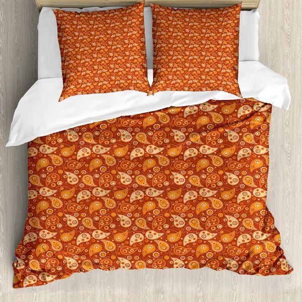 Abakuhaus Copripiumino Arancione, Motivi Floreali Paisley Retrò, Antiacaro E Anallergico, Con Federe, 155 Cm X 220 Cm - 80 X 80 Cm, Color Crema Arancione Redwood-image