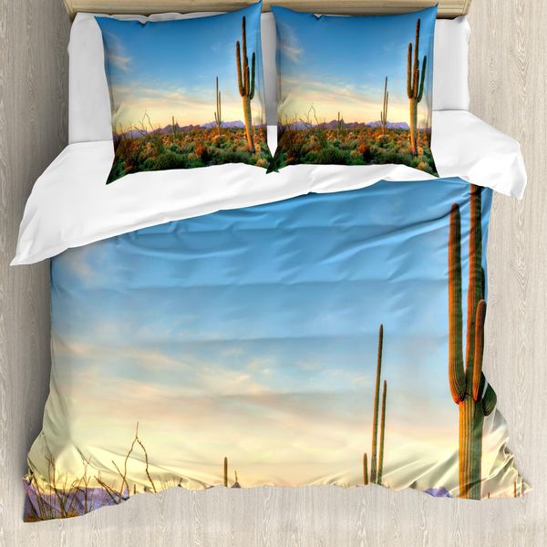 Abakuhaus Copripiumino WüSte, Sonoran Desert Sunset, Antiacaro, Adatto A Chi Soffre Di Allergie, Con Federe, 155 Cm X 220 Cm - 80 X 80 Cm, Verde Arancione Azzurro-image
