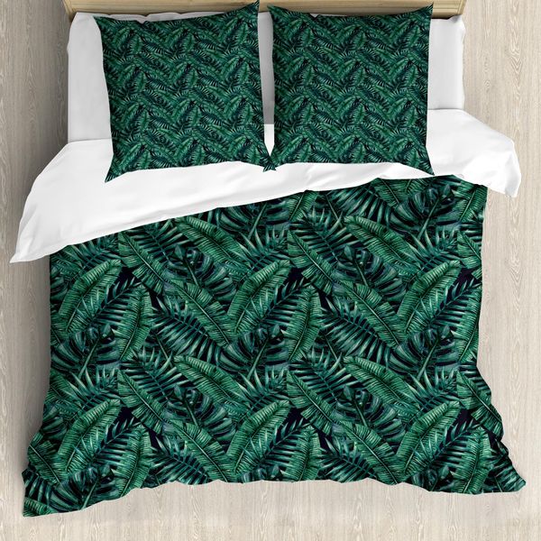 Abakuhaus Copripiumino In Foglia Di Palma, Fresh Hawaii Summer, Antiacaro, Adatto A Chi Soffre Di Allergie, Con Federe, 155 Cm X 220 Cm - 80 X 80 Cm, Verde Scuro Nero-image