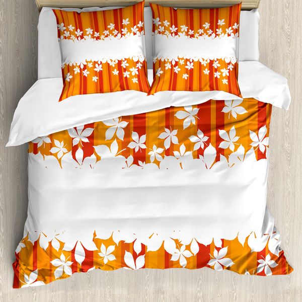 Abakuhaus Copripiumino Arancione, Strisce Dai Colori Autunnali, Antiacaro, Adatto A Chi Soffre Di Allergie, Con Federe, 155 Cm X 220 Cm - 80 X 80 Cm, Arancione Calendula Bianco-image
