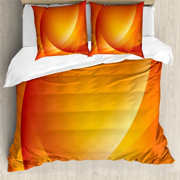 Abakuhaus Copripiumino Arancione, Linee Colorate Intrecciate, Antiacaro, Adatto A Chi Soffre Di Allergie, Con Federe, 155 Cm X 220 Cm - 80 X 80 Cm, Giallo Arancione Scuro-image