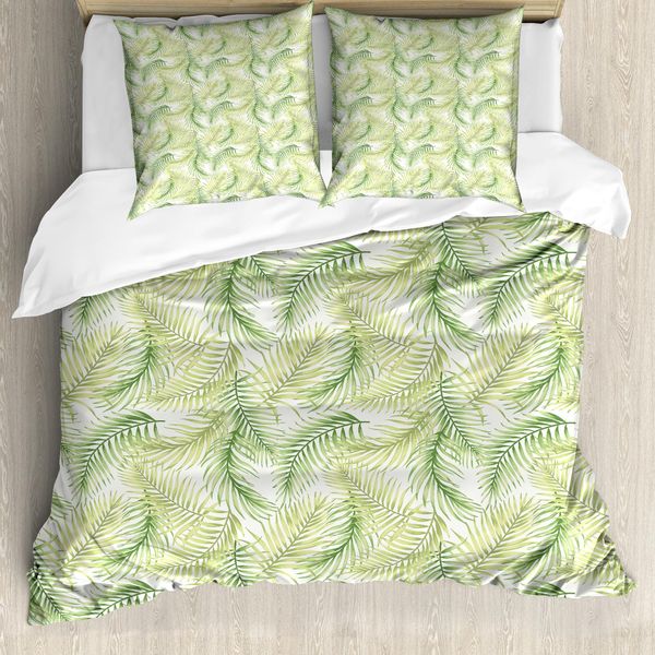 Abakuhaus Copripiumino In Foglia Di Palma, Ambiente Fresco, Antiacaro, Adatto A Chi Soffre Di Allergie, Con Federe, 200 Cm X 200 Cm - 80 X 80 Cm, Verde Felce, Verde Chiaro-image