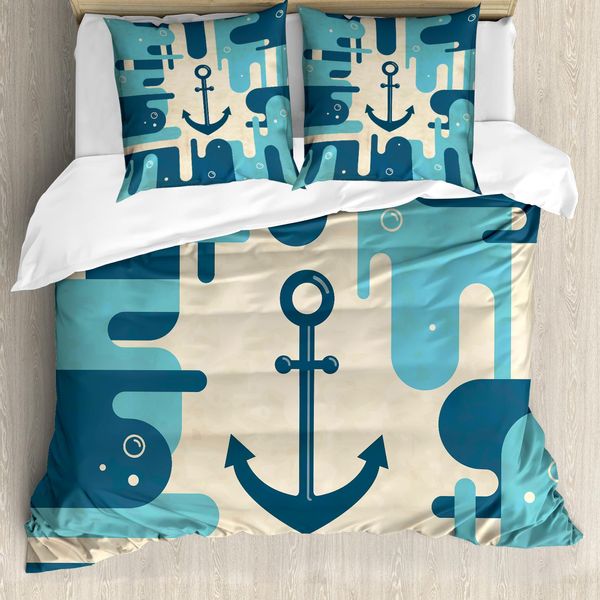 Abakuhaus Copripiumino Anker, Disegno Astratto Sea, Antiacaro, Adatto A Chi Soffre Di Allergie, Con Federe, 200 Cm X 200 Cm - 80 X 80 Cm, Crema Blu Scuro-image
