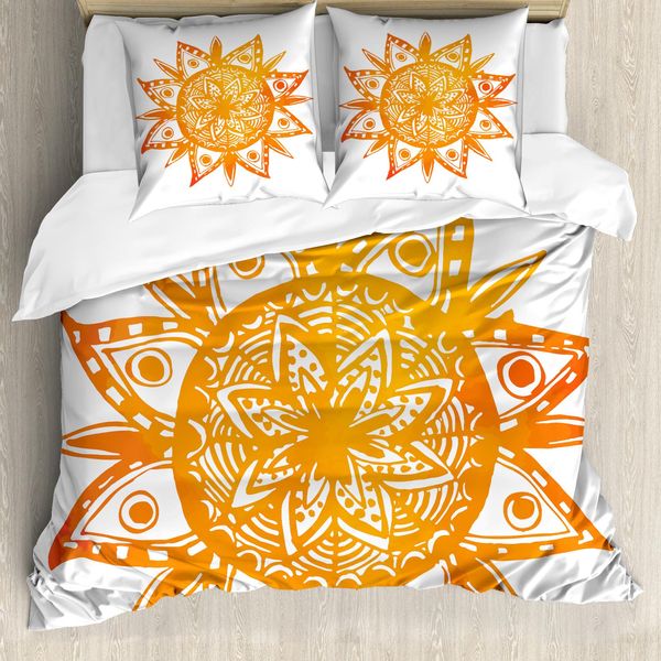 Abakuhaus Copripiumino Arancione, Acquerello Sun, Antiacaro, Adatto A Chi Soffre Di Allergie, Con Federe, 200 Cm X 200 Cm - 80 X 80 Cm, Arancione Bianco-image